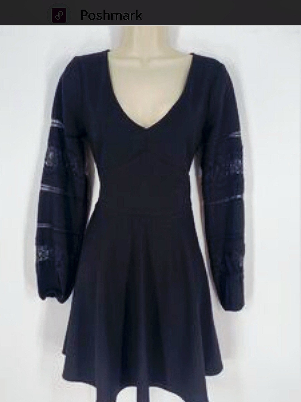 Abercrombie & Fitch Black V-Neck Lace Sleeve Fit-and-Flare Dress